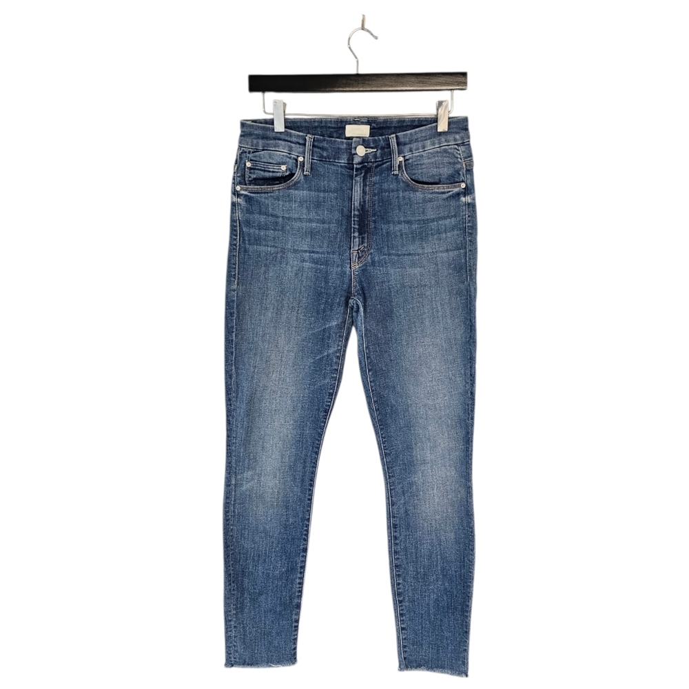 MOTHER High Waisted Looker Ankle Fray Skinny One Smart Cookie Blue Jeans 27‎